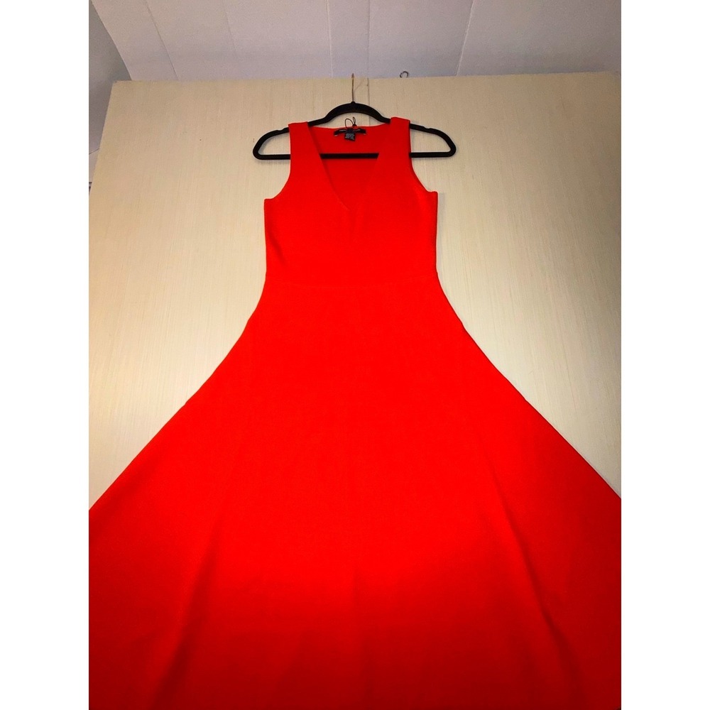 French Connection Miami Orange Knit V Neck Fit Flare Midi Dress NEW S - Picture 6 of 14